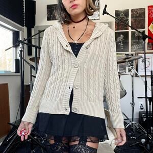 Y2k cableknit sweater hoody tan